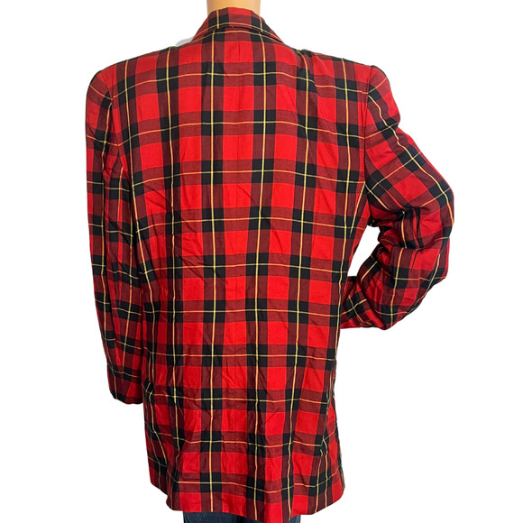 Vintage 90s Evan Picone Sport Red Tartan Plaid Blazer Size 14 - Picture 4 of 5